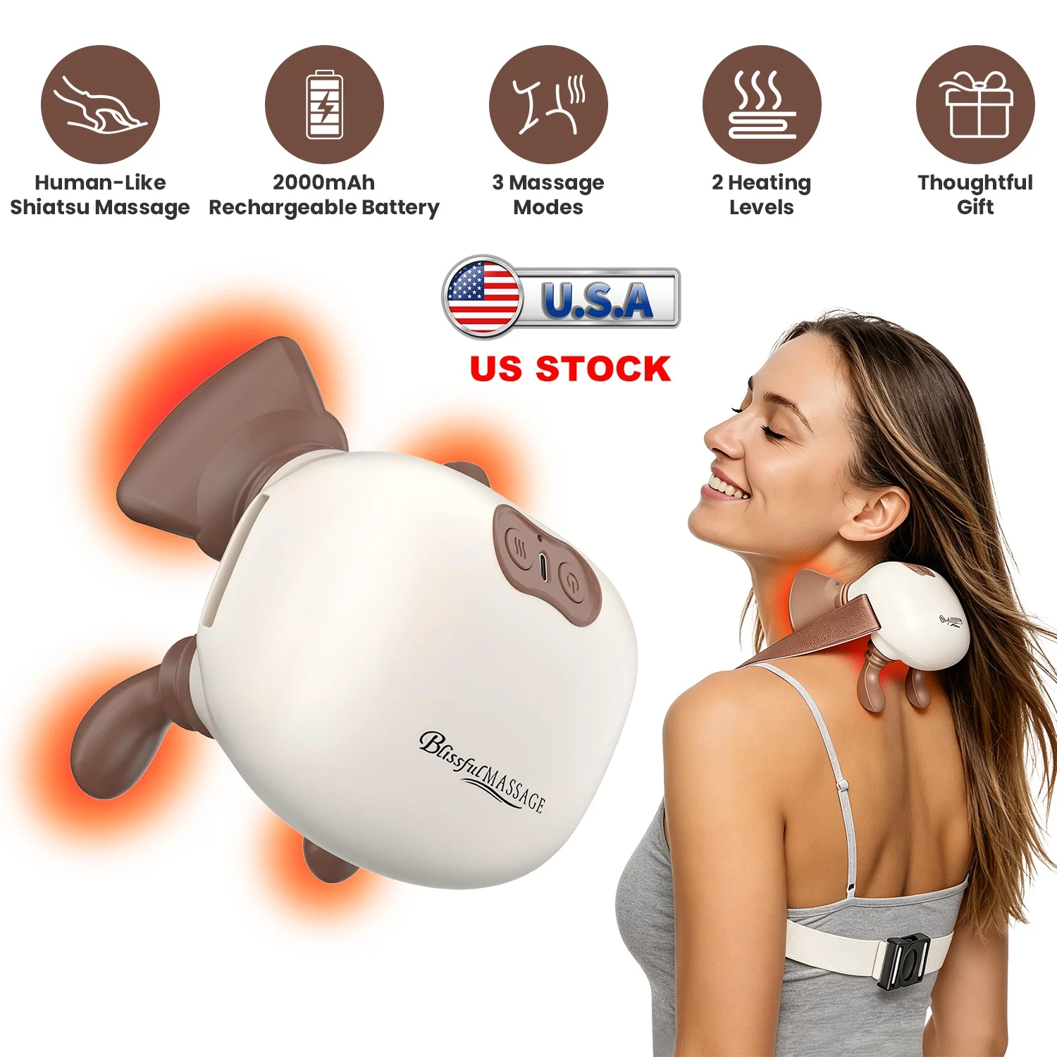 US Stock Shiatsu Neck Shoulder Massager with Heat Cordless Electric Back Massager Deep Tissue Kneading for Body Pain Relief
US Stock Shiatsu Neck Shoulder Massager with Heat Cordless Electric Back Massager Deep Tissue Kneading for Body Pain Relief 
