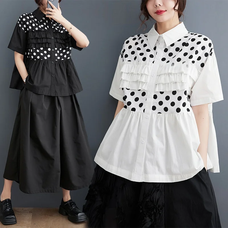 Summer 2023 Women's Polka Dot Print Shirt Loose Fit Short Sleeve Collar Elastic Earlet Hemline Belly Covering Slimming V...
Summer 2023 Women's Polka Dot Print Shirt Loose Fit Short Sleeve Collar Elastic Earlet Hemline Belly Covering Slimming V...