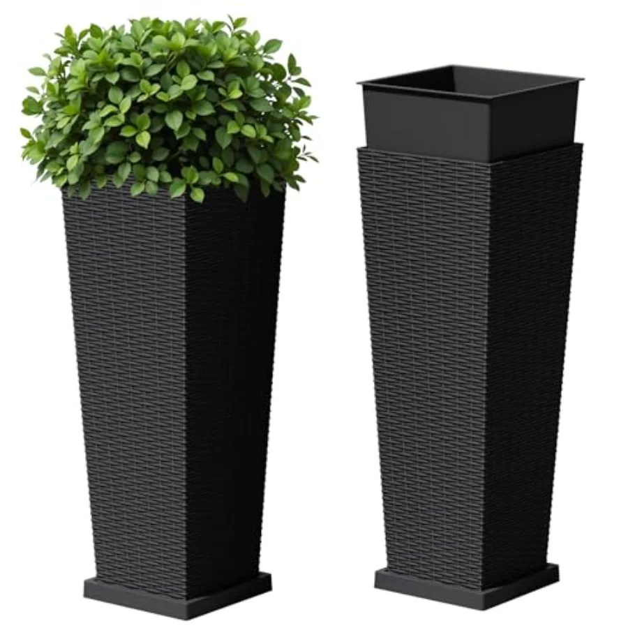 Outdoor resin tall planters with tray set of 2 black 32 modern decor for porch patio backyard garden featuring tapered design a
Outdoor resin tall planters with tray set of 2 black 32 modern decor for porch patio backyard garden featuring tapered design a