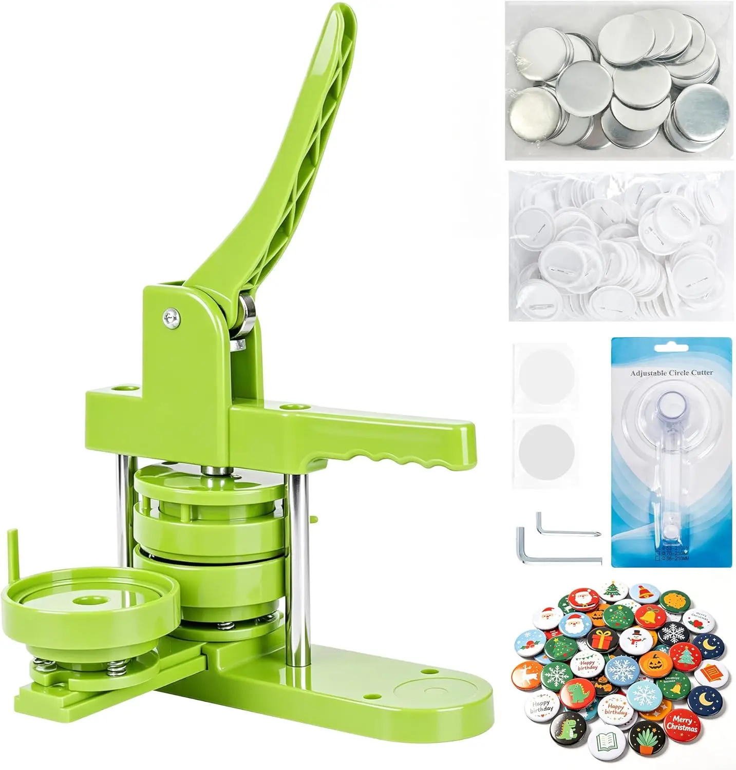 75mm Button Maker Machine Kit with 100pcs Parts, Circle Cutter, and Pictures
75mm Button Maker Machine Kit with 100pcs Parts, Circle Cutter, and Pictures