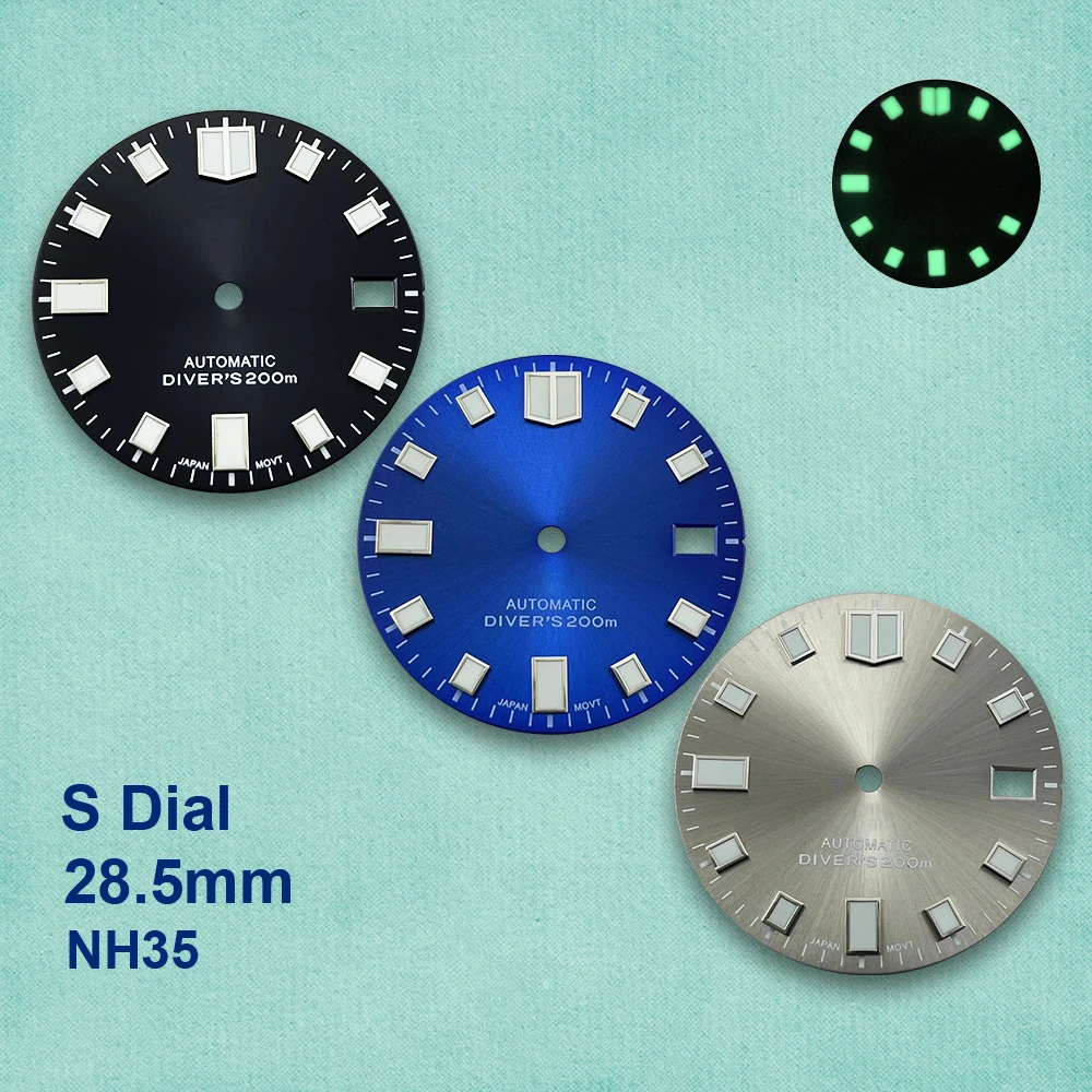 28.5mm S Logo Sunray Dial Fit NH35/NH36/4R/7S Movement Green Luminous Diving High-Quality Watch Modification Accessories
28.5mm S Logo Sunray Dial Fit NH35/NH36/4R/7S Movement Green Luminous Diving High-Quality Watch Modification Accessories