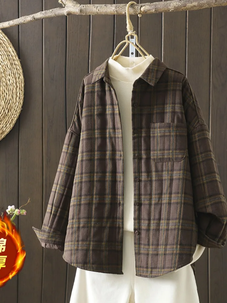 Retro Plaid Pure Cotton Shirt Jacket Women's Winter Thickened Flocking Loose Shirt Cotton Coat Long Sleeve Top
Retro Plaid Pure Cotton Shirt Jacket Women's Winter Thickened Flocking Loose Shirt Cotton Coat Long Sleeve Top