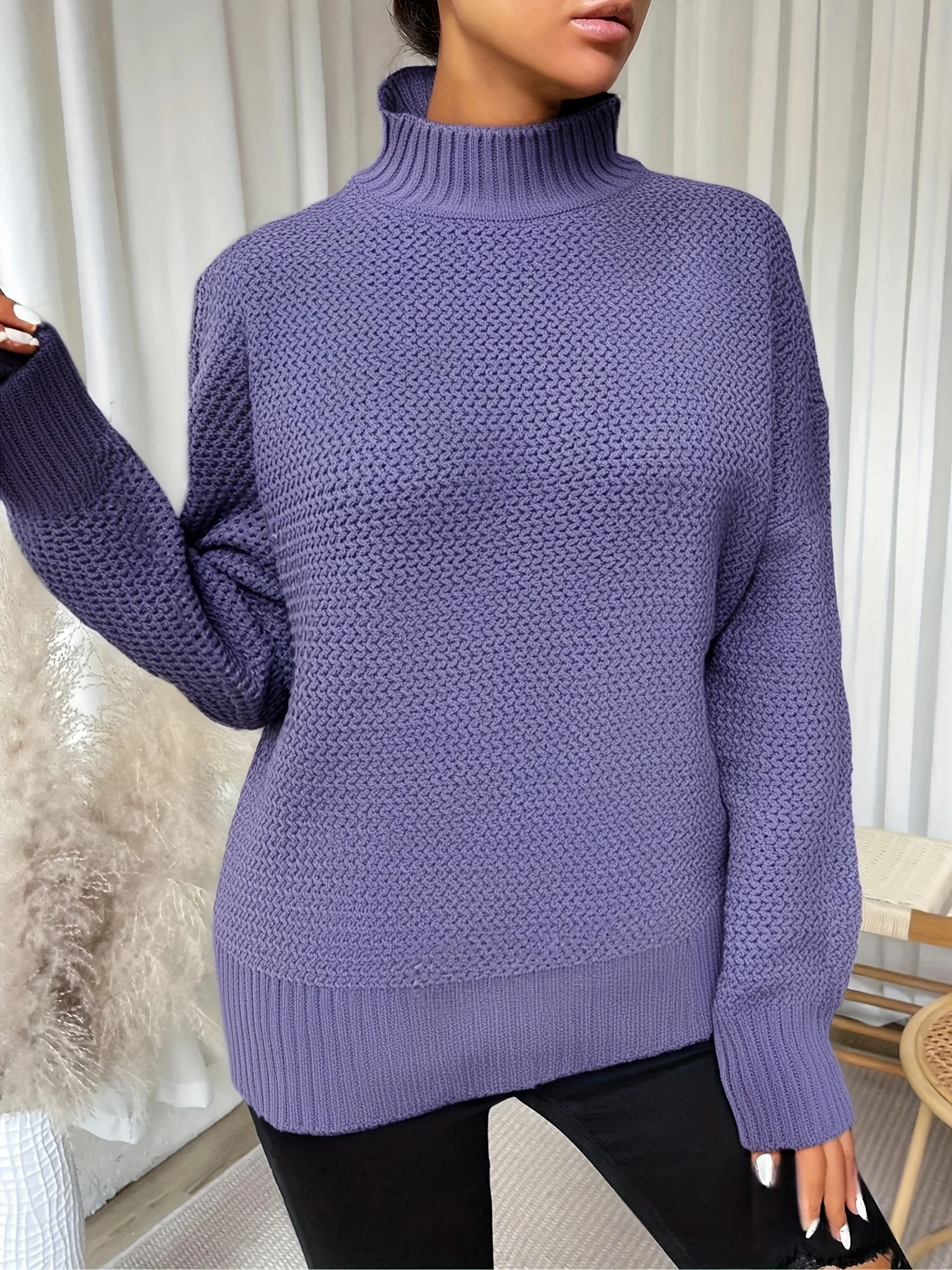 Plus Size Women Mock Neck Cable Knit Eggplant Loose Sweater Long Sleeve Autumn Winter Pullover Tops
Plus Size Women Mock Neck Cable Knit Eggplant Loose Sweater Long Sleeve Autumn Winter Pullover Tops