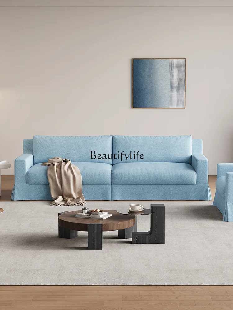 Cream style skirt fabric sofa simple removable and washable denim straight sofa 
Cream style skirt fabric sofa simple removable and washable denim straight sofa