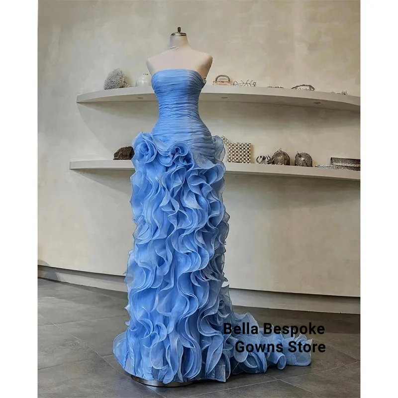 Dubai Customized Organza Blue Column Prom Dresses Tiered Ruffle Floor-length Evening Dresses Strapless Party Dresses
Dubai Customized Organza Blue Column Prom Dresses Tiered Ruffle Floor-length Evening Dresses Strapless Party Dresses