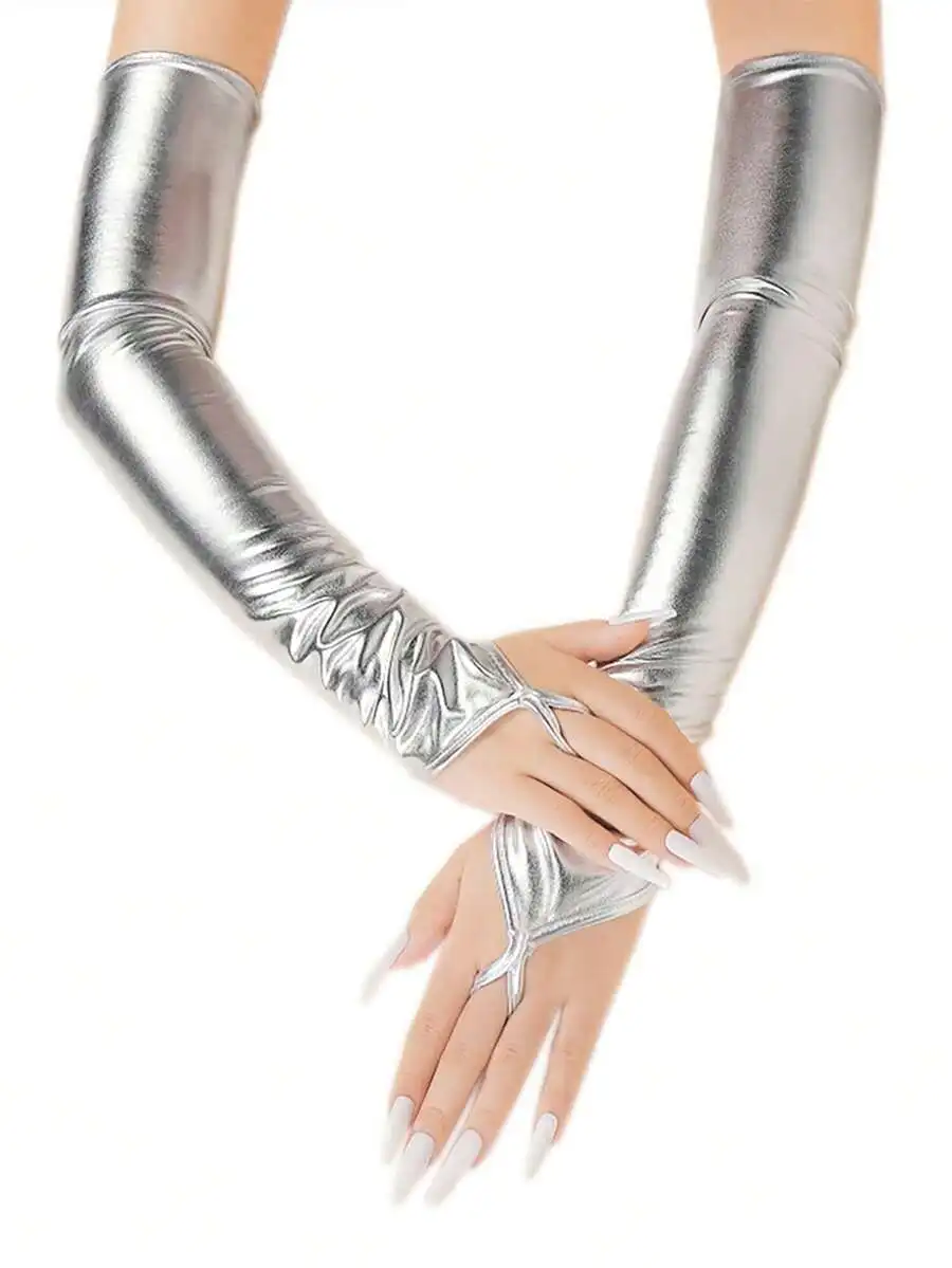 Womens PU Shiny Long Arm Fingerless Gloves For Party Costume
Womens PU Shiny Long Arm Fingerless Gloves For Party Costume