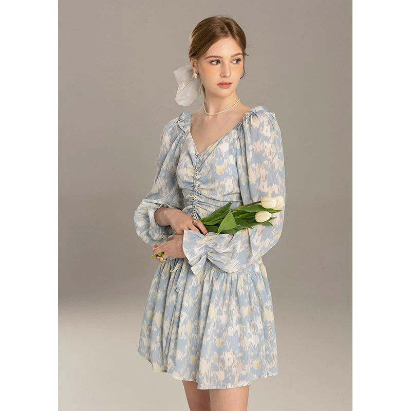 Miorastudio Vacation Style V-Neck Drawstring Dress Blue Court Style Sweet Short Skirt Print A-Line Skirt Long Sleeve Spring A...
Miorastudio Vacation Style V-Neck Drawstring Dress Blue Court Style Sweet Short Skirt Print A-Line Skirt Long Sleeve Spring A...