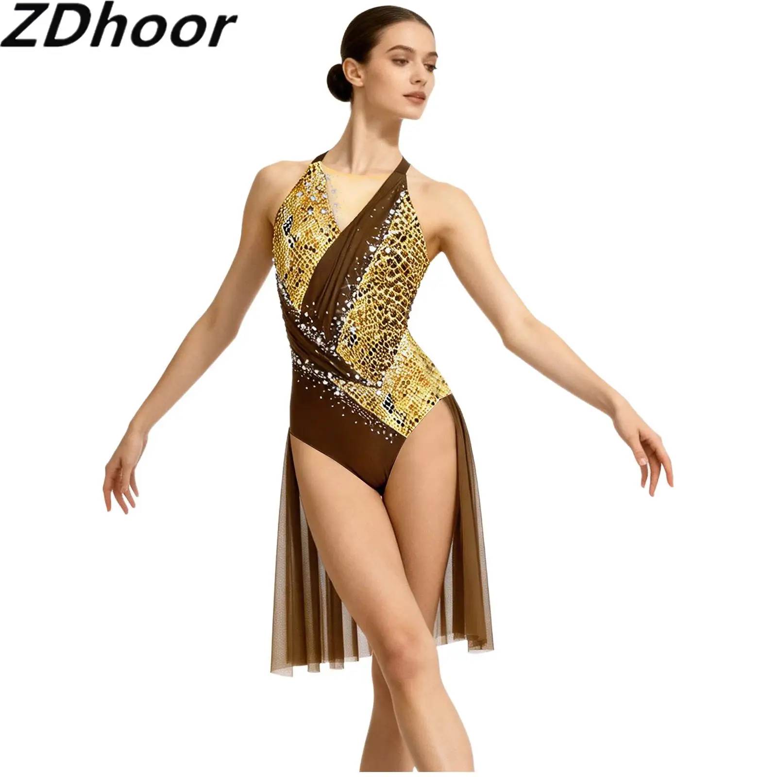 Women Wild Style Print Leotard with Mesh Skirt at Back Rhinestone Decor Sleeveless Backless Ruched Bodysuit Samba Rumba
Women Wild Style Print Leotard with Mesh Skirt at Back Rhinestone Decor Sleeveless Backless Ruched Bodysuit Samba Rumba