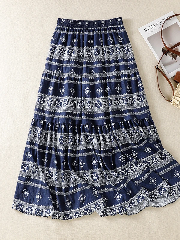 Artistic Loose Elastic Waist Cotton Linen Printed Half Skirt Large Size Women Summer Loose Slim A-Line Skirt Slimming
Artistic Loose Elastic Waist Cotton Linen Printed Half Skirt Large Size Women Summer Loose Slim A-Line Skirt Slimming