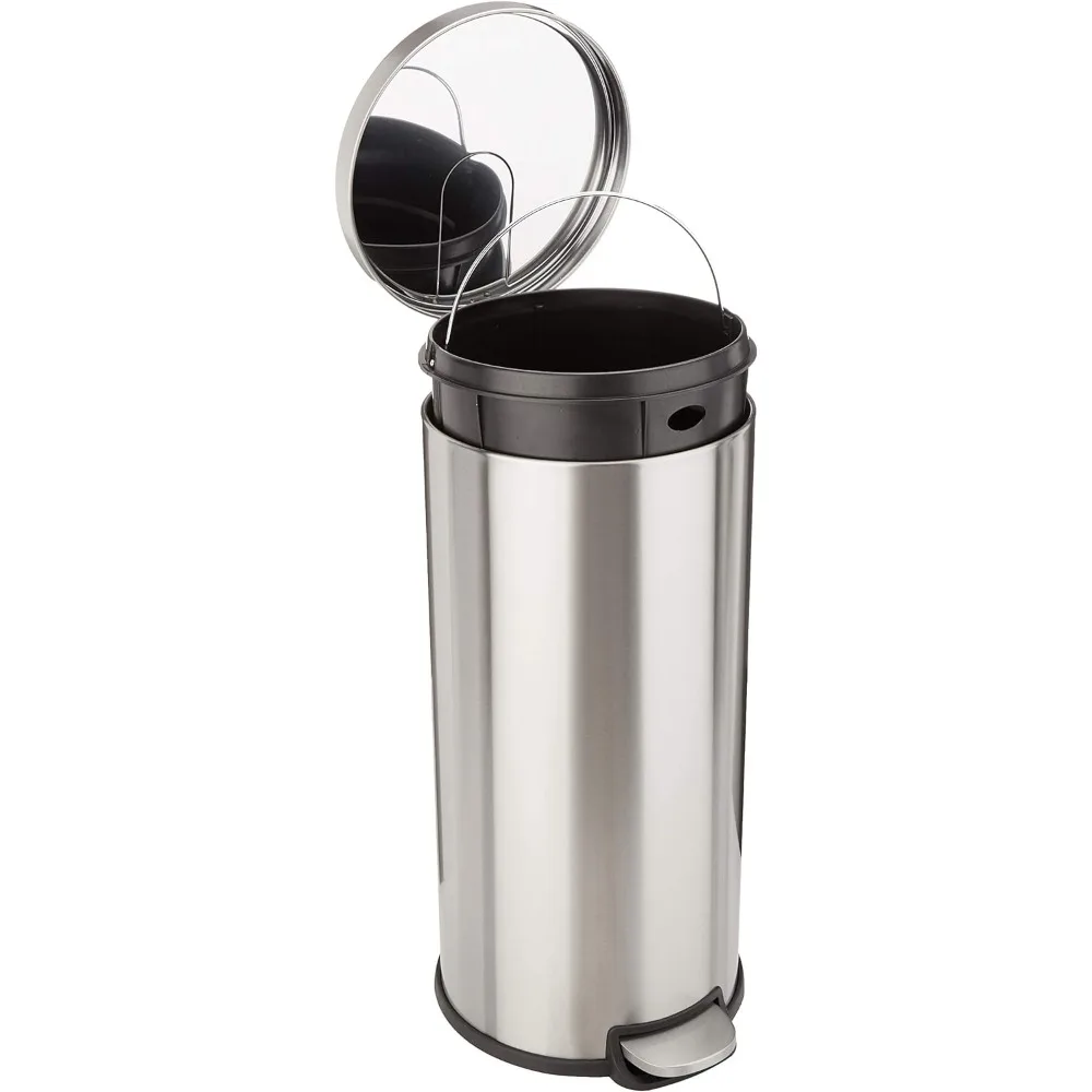 Round Cylindrical Trash Can With Soft-Close Foot Pedal, 30 Liter/7.9 Gallon, Brushed Stainless Steel
Round Cylindrical Trash Can With Soft-Close Foot Pedal, 30 Liter/7.9 Gallon, Brushed Stainless Steel