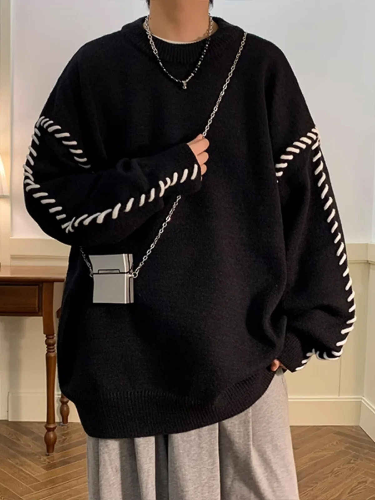 American Retro Loose Men's Bla Sweater Winter Lazy Sle Inner Wear Overhead Knitted irt Trendy High-End Feelings Coat
American Retro Loose Men's Bla Sweater Winter Lazy Sle Inner Wear Overhead Knitted irt Trendy High-End Feelings Coat