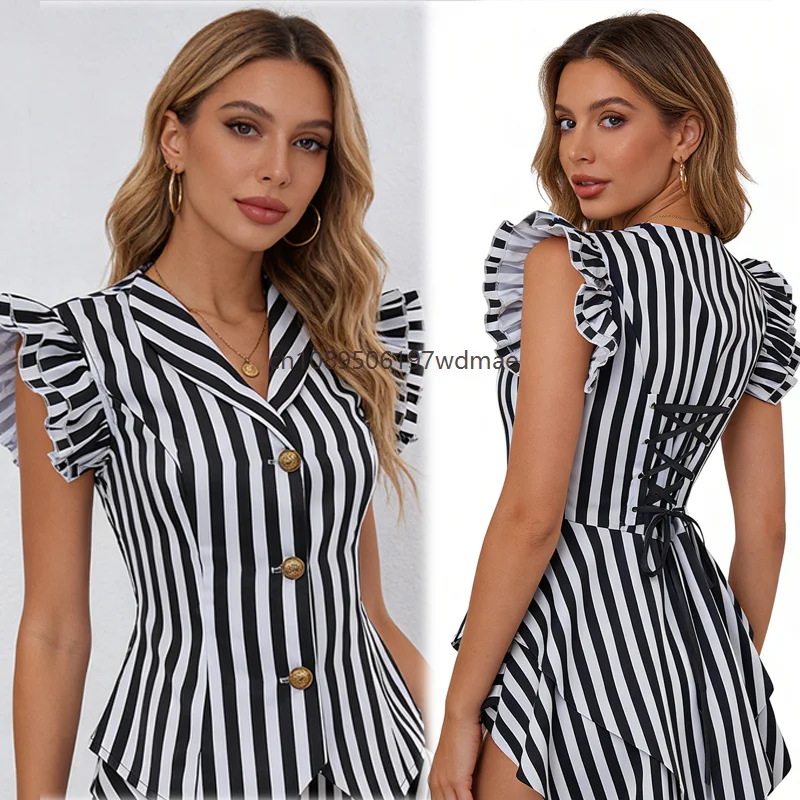 Medieval Women Renaissance Pirate Cosplay Steampunk Coat Striped Lapel Collar Jacket Victorian Punk V neck Flying Sleeve Top
Medieval Women Renaissance Pirate Cosplay Steampunk Coat Striped Lapel Collar Jacket Victorian Punk V neck Flying Sleeve Top