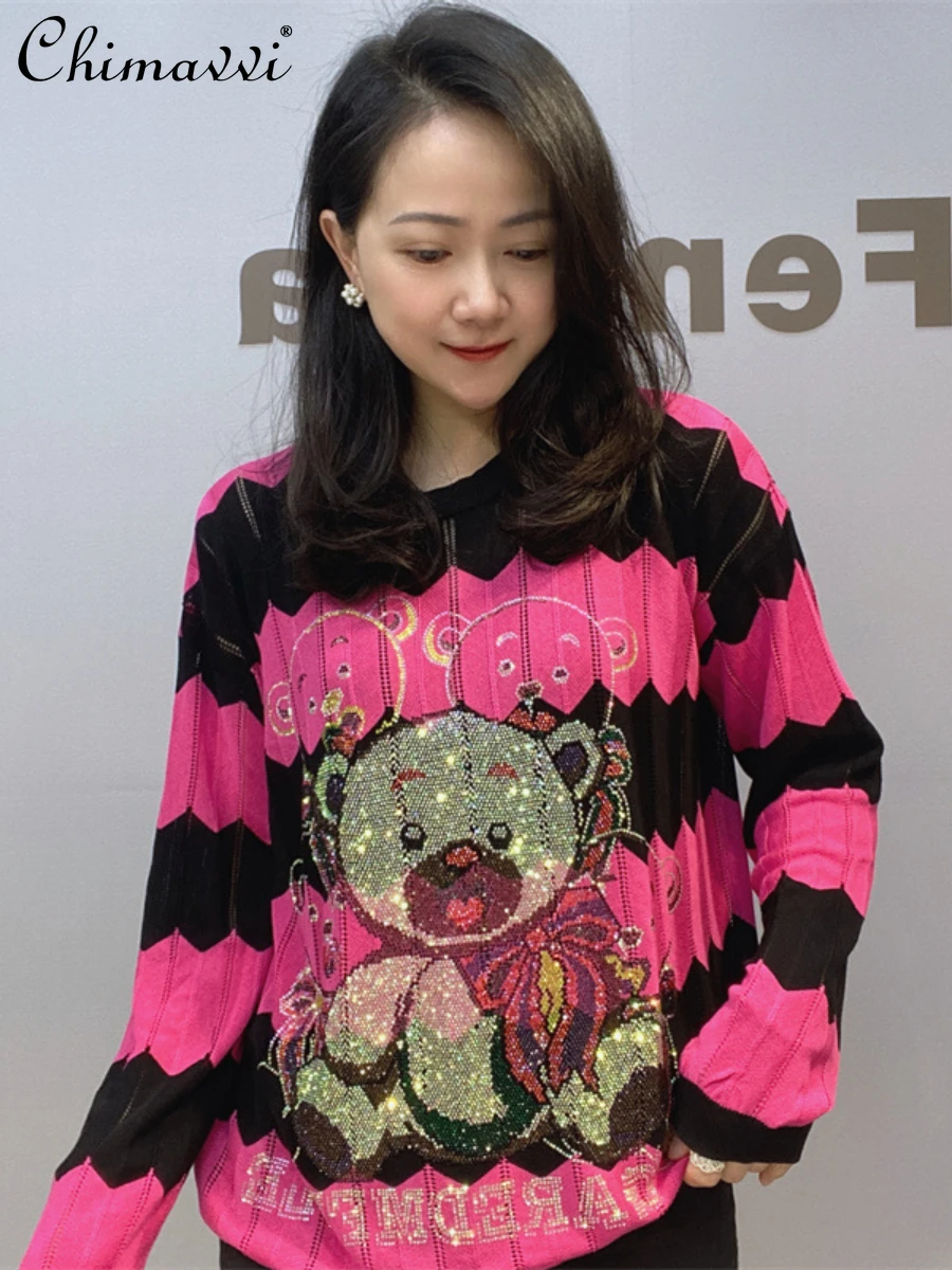 Large Size Women's Striped Pullover Long Sleeve Top Summer Fashion Hollowed-out Color Matching Round Neck Rhinestone Knitwear
Large Size Women's Striped Pullover Long Sleeve Top Summer Fashion Hollowed-out Color Matching Round Neck Rhinestone Knitwear