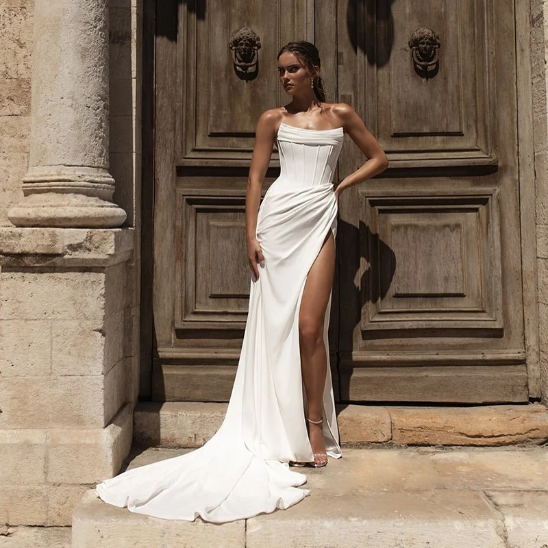 Eightree Sexy Mermaid Wedding Dresses Strapless Sleeveless Side Slit Bridal Dress Women Evening Wedding Prom Gowns Customized
Eightree Sexy Mermaid Wedding Dresses Strapless Sleeveless Side Slit Bridal Dress Women Evening Wedding Prom Gowns Customized