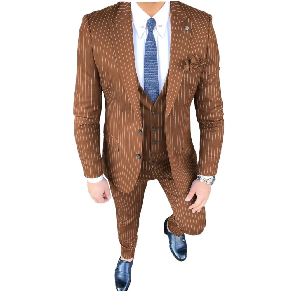 Stripe Men's Regular Fit Suits 3 Pieces Single Breasted Peaked Lapel Pinstripe Wedding Groom Formal Tuxedo Business Suit for Man
Stripe Men's Regular Fit Suits 3 Pieces Single Breasted Peaked Lapel Pinstripe Wedding Groom Formal Tuxedo Business Suit for Man