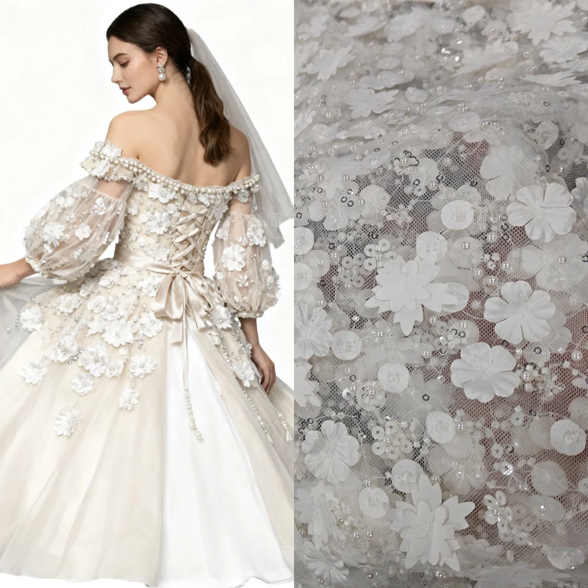 Three dimensional flower nail bead sequin exquisite embroidery sewing wedding princess dress design lace fabric
Three dimensional flower nail bead sequin exquisite embroidery sewing wedding princess dress design lace fabric