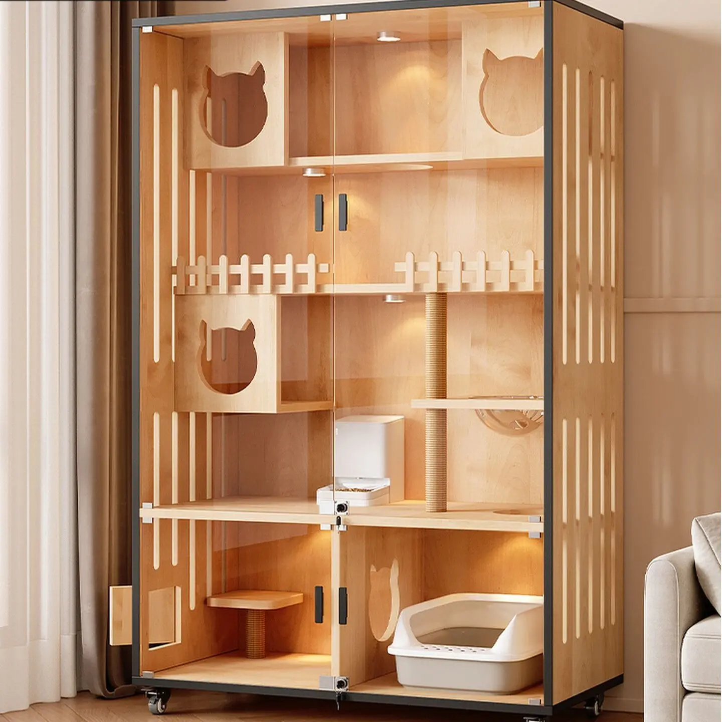 Large Wooden Cat Villa with Panoramic View Indoor Cat Cabinet Including Litter Box for Cats
Large Wooden Cat Villa with Panoramic View Indoor Cat Cabinet Including Litter Box for Cats