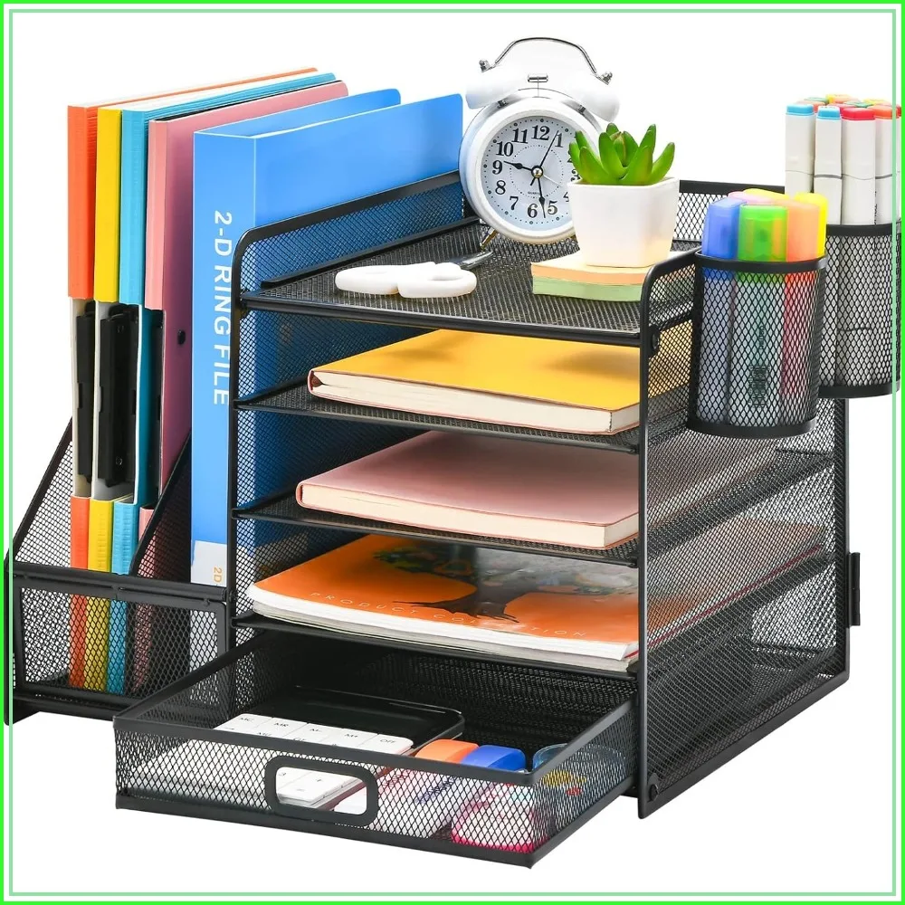 5-Tier Mesh Desk Organizer with File Holder, Drawer & Pen Holders, Paper Letter Tray & Magazine Storage for Office Supplies
5-Tier Mesh Desk Organizer with File Holder, Drawer & Pen Holders, Paper Letter Tray & Magazine Storage for Office Supplies