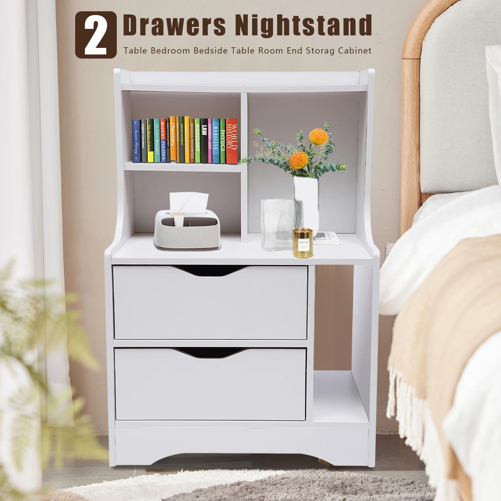 2 Drawers Bed Side Table Nightstand with Versatile Table&Open Storage Shelf, Modern Indoor Floor Standing for Office Bedroom
2 Drawers Bed Side Table Nightstand with Versatile Table&Open Storage Shelf, Modern Indoor Floor Standing for Office Bedroom