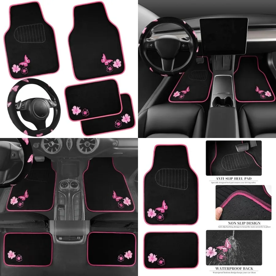 Embroidery Butterfly Steering Wheel Cover and Waterproof Car Floor Mats,Pink Car Mats 14.5-15inch Steering Wheel Covers Universal Fit for Cars, Suvs,Sedans,Van,for Women Girl(Black and Pink)
Embroidery Butterfly Steering Wheel Cover and Waterproof Car Floor Mats,Pink Car Mats 14.5-15inch Steering Wheel Covers Universal Fit for Cars, Suvs,Sedans,Van,for Women Girl(Black and Pink)