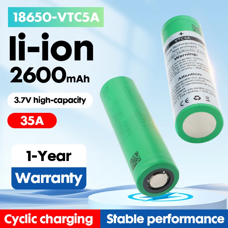 18650 Li-Ion Battery 2600mAh VTC5A Rechargeable Battery for LED Flashlight Flashlight Electronic Devices Replacement Batteries
18650 Li-Ion Battery 2600mAh VTC5A Rechargeable Battery for LED Flashlight Flashlight Electronic Devices Replacement Batteries