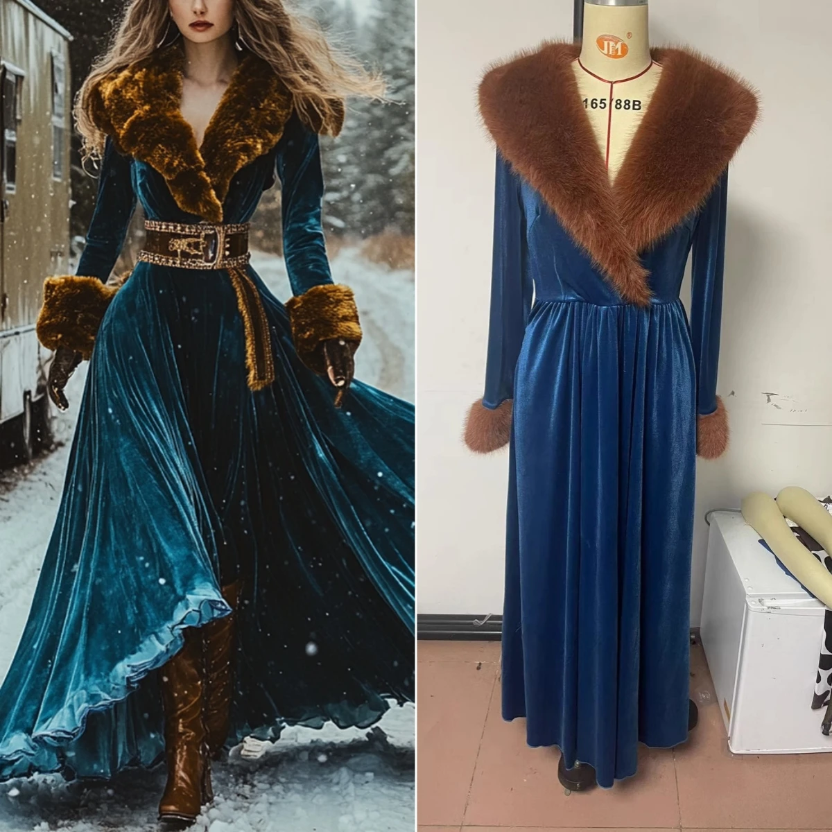 Women Velvet Dresses Solid Dress Fur Turn Down Collar Ankle Length Empire Cinched Waist Dress Loose Casual 2025 Autumn Winter
Women Velvet Dresses Solid Dress Fur Turn Down Collar Ankle Length Empire Cinched Waist Dress Loose Casual 2025 Autumn Winter