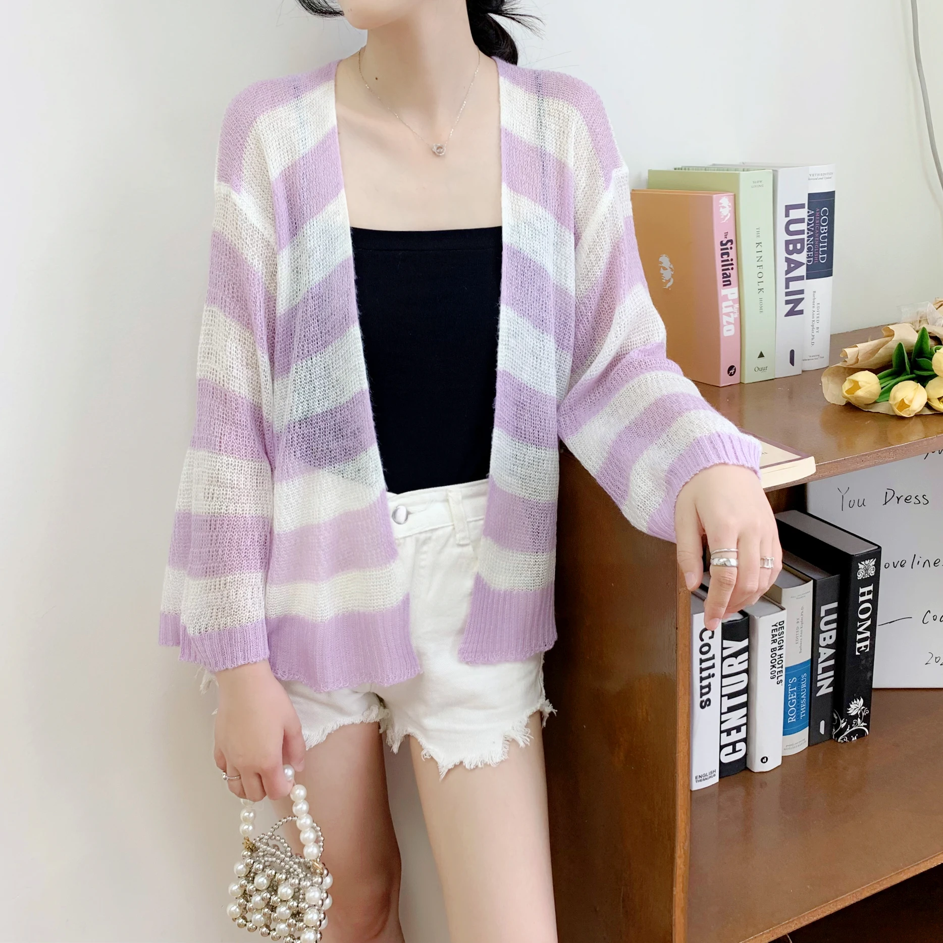 Female Summer Casual Striped Color Block Knitted Cardigan Women Long Sleeve Breathable Thin Sunscreen Cardigan Top
Female Summer Casual Striped Color Block Knitted Cardigan Women Long Sleeve Breathable Thin Sunscreen Cardigan Top