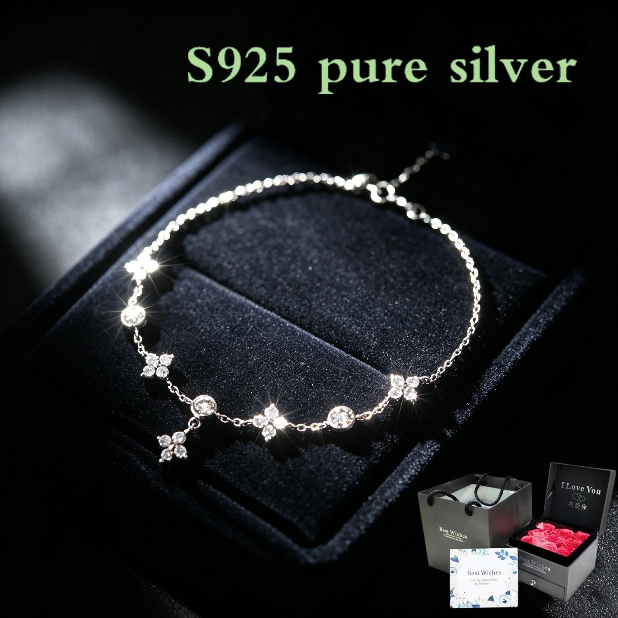 S925 pure silver diamond four-leaf clover bracelet - dazzling stars bracelet for girls, high-end premium gift
S925 pure silver diamond four-leaf clover bracelet - dazzling stars bracelet for girls, high-end premium gift