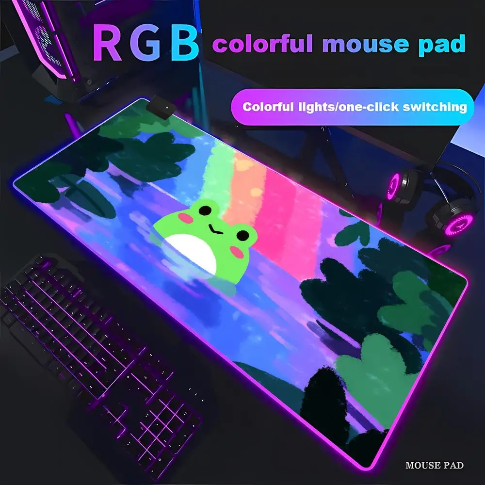 HYBXAXC Kawaii Frog with Rainbow Print Mouse Pad Non-Slip Desk Mat Durable Base for Office & Gaming RGB Pad HD Large LED Light