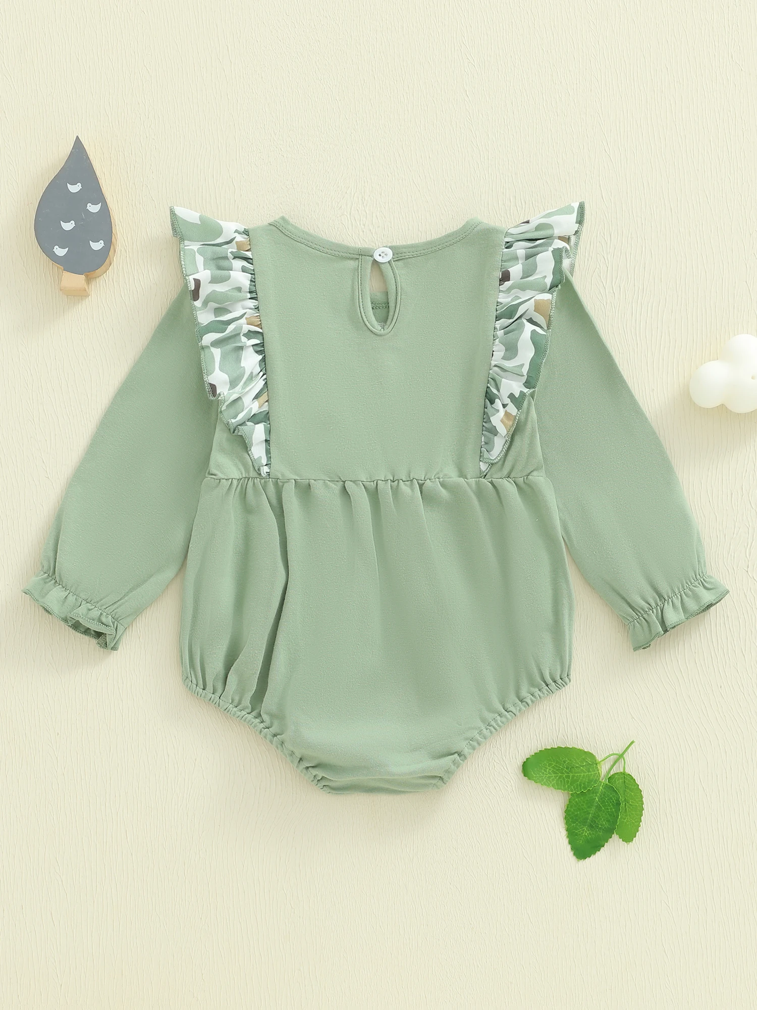 Осенний комбинезон для маленьких девочек с камуфляжным принтом, очаровательная утка, аппликациями и оборками на длинных рукавах и вырезе
Осенний комбинезон для маленьких девочек с камуфляжным принтом, очаровательная утка, аппликациями и оборками на длинных рукавах и вырезе