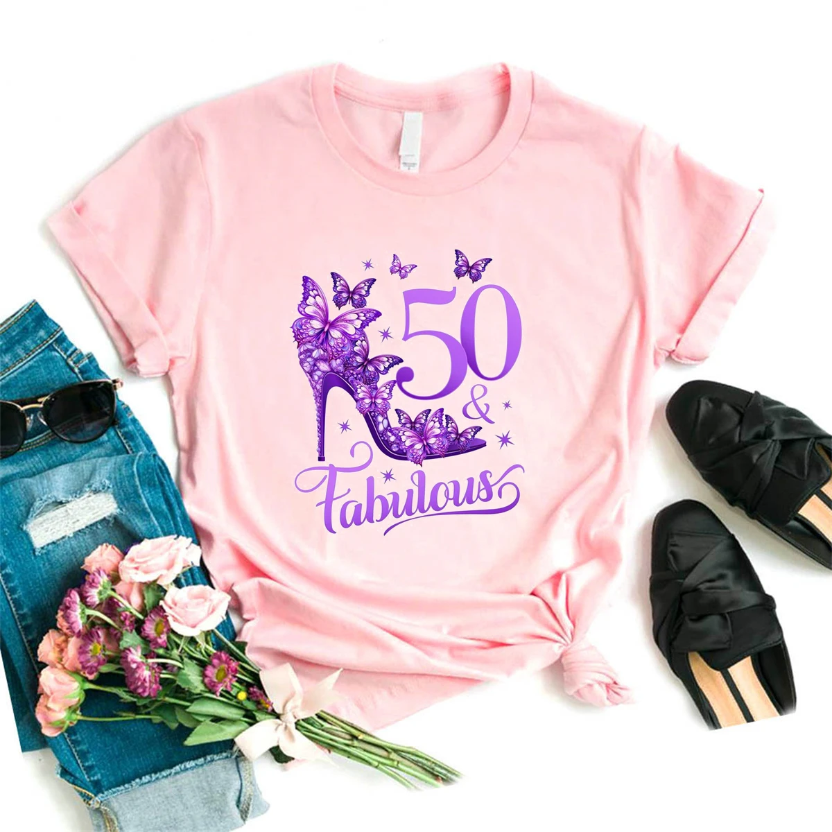 50th Fabulous Butterfly High Shoes Graphic Printed Tshirt Women'S Clothing Birthday Gift T Shirt Femme Summer Fashion T-Shirt
50th Fabulous Butterfly High Shoes Graphic Printed Tshirt Women'S Clothing Birthday Gift T Shirt Femme Summer Fashion T-Shirt