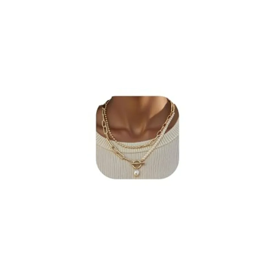 Gold Layered Pearl Chain Necklace for Women, 14K Gold Plated Pearl Link Toggle Clasp Necklace, Dainty Trendy Layered Choker Chu
Gold Layered Pearl Chain Necklace for Women, 14K Gold Plated Pearl Link Toggle Clasp Necklace, Dainty Trendy Layered Choker Chu