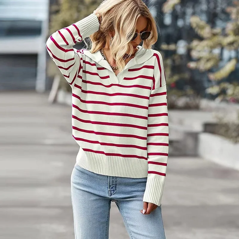 Fashion Women Sweaters 2023 Autumn Long Sleeves V Neck Knitted Pullover Striped Comfort Casual Chic Tops for Women
Fashion Women Sweaters 2023 Autumn Long Sleeves V Neck Knitted Pullover Striped Comfort Casual Chic Tops for Women