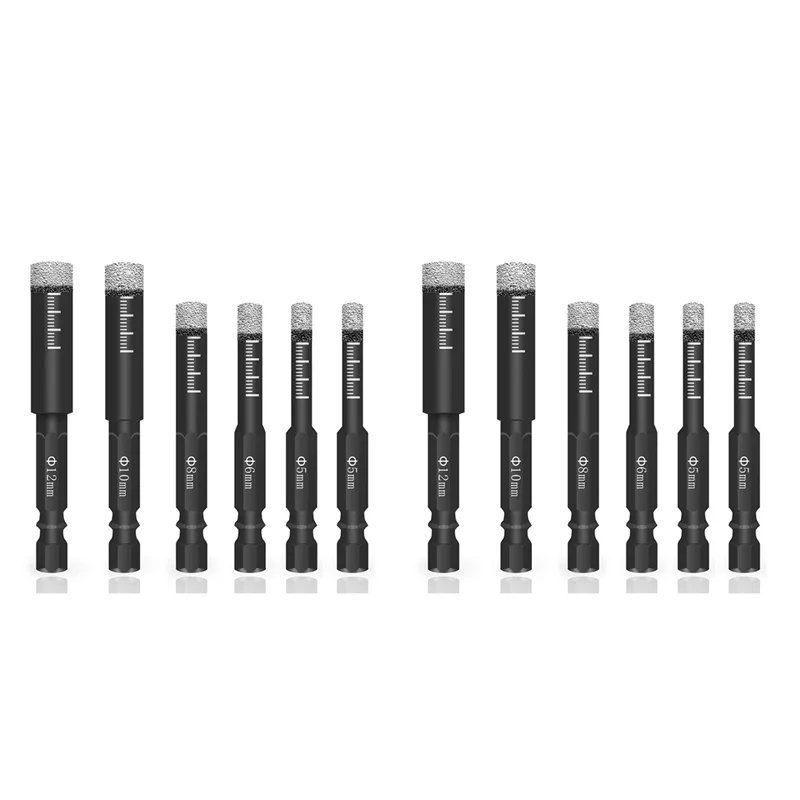 A50I 12Pc Black Dry Diamond Drill Bits Set For Granite Marble Tile Stone Glass Hard Materials 5/6/8/10/12Mm
A50I 12Pc Black Dry Diamond Drill Bits Set For Granite Marble Tile Stone Glass Hard Materials 5/6/8/10/12Mm