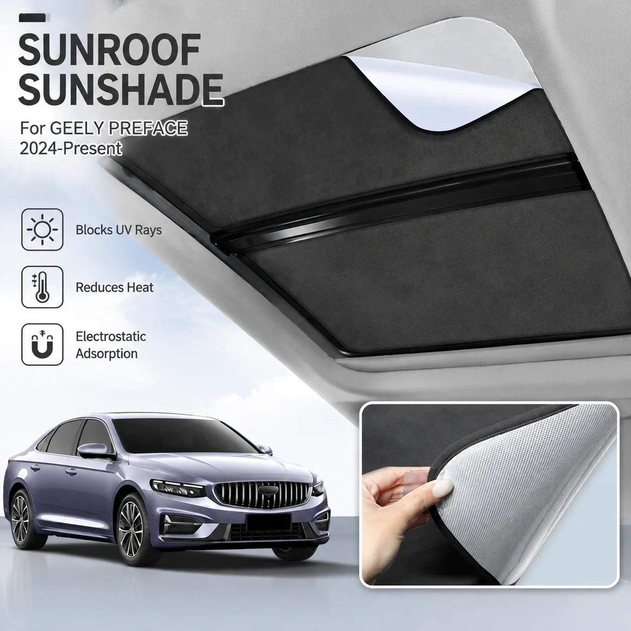 Car Suede Fabric Anti-uv Electrostatic Adsorption Sunroof Sunshade For GEELY PREFACE 2024-Present Auto Heat Insulation Skylight
Car Suede Fabric Anti-uv Electrostatic Adsorption Sunroof Sunshade For GEELY PREFACE 2024-Present Auto Heat Insulation Skylight
