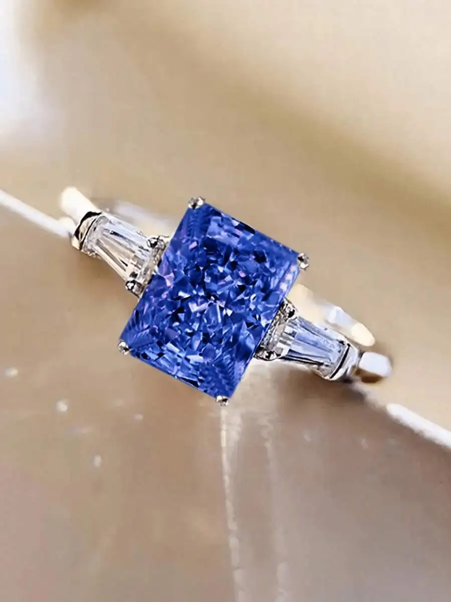 Square Blue Cubic Zirconia Decorative Ring With Baguette Side Stones
Square Blue Cubic Zirconia Decorative Ring With Baguette Side Stones