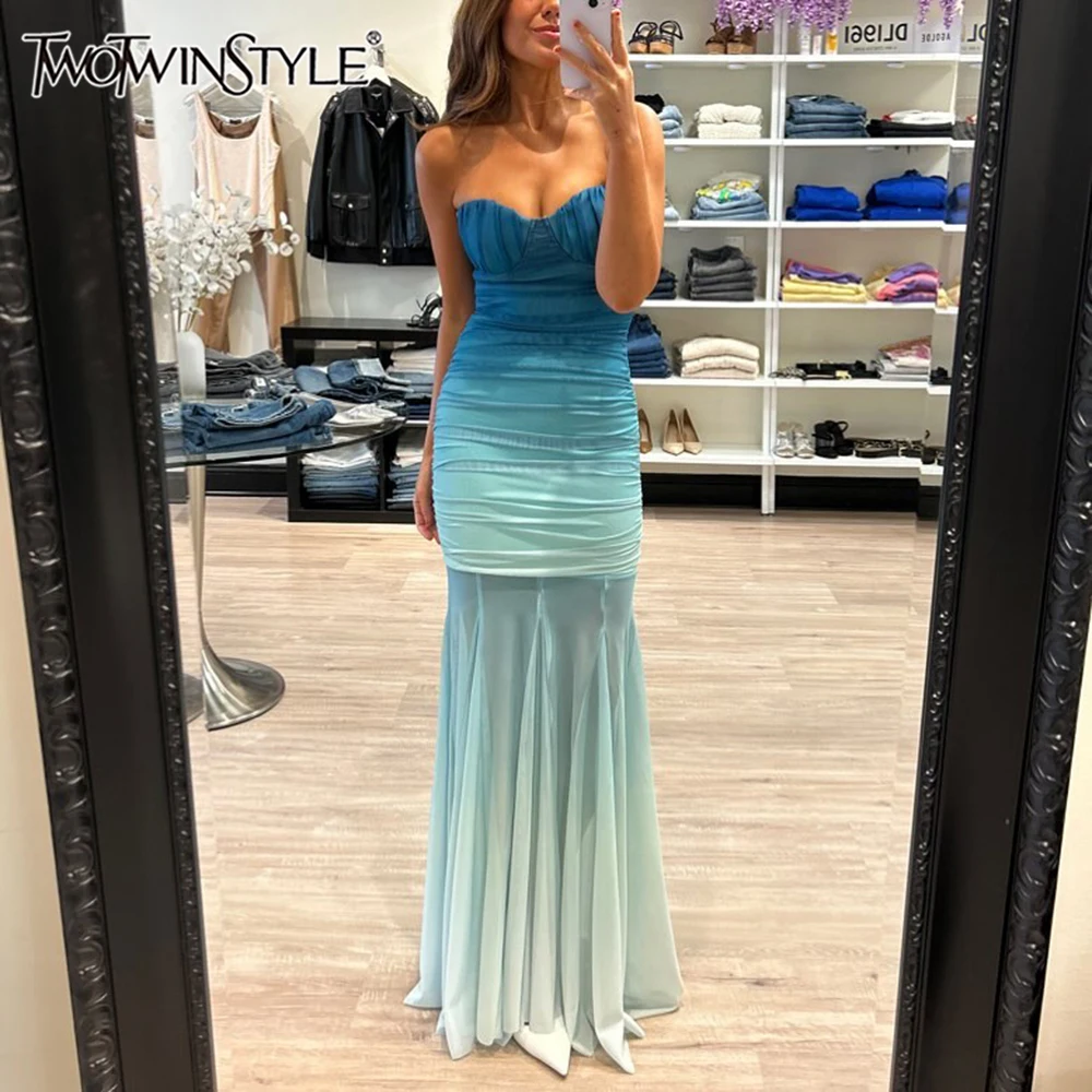 TWOTWINSTYLE Элегантные платья для похудения с цветными блоками для женщин, лоскутное платье без бретелек без рукавов со складками, женская модная одежда
TWOTWINSTYLE Элегантные платья для похудения с цветными блоками для женщин, лоскутное платье без бретелек без рукавов со складками, женская модная одежда