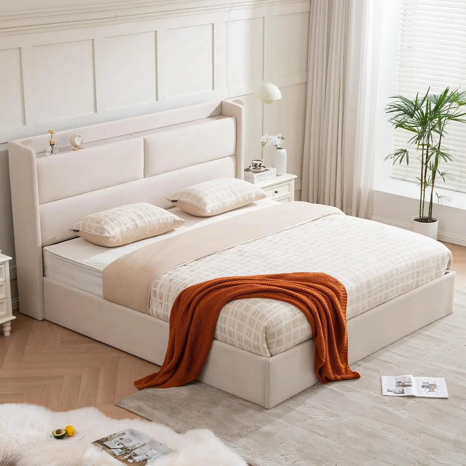 King Size Upholstered Bed, Hydraulic Lift Storage, Square Shaped Headboard with Wingback, Wooden Slats,Customized
King Size Upholstered Bed, Hydraulic Lift Storage, Square Shaped Headboard with Wingback, Wooden Slats,Customized