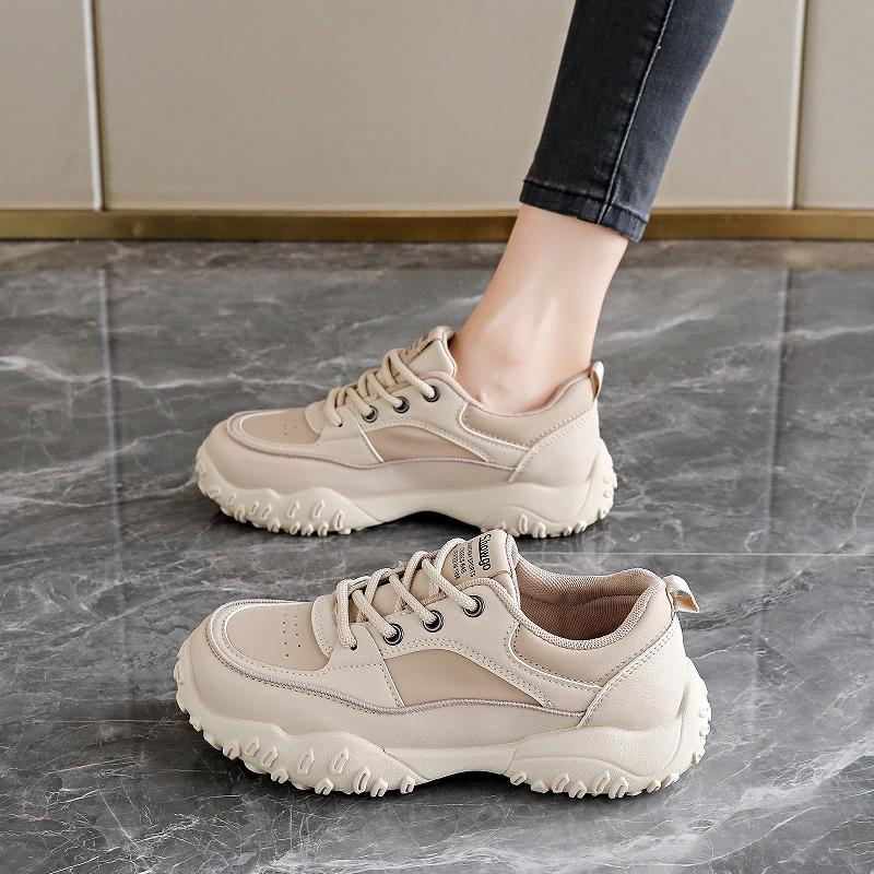 Platform Sneakers for Women Beige Leather Chunky Sole Shoes Minimalist Street Style Fashion Comfortable Walking Footwear
Platform Sneakers for Women Beige Leather Chunky Sole Shoes Minimalist Street Style Fashion Comfortable Walking Footwear