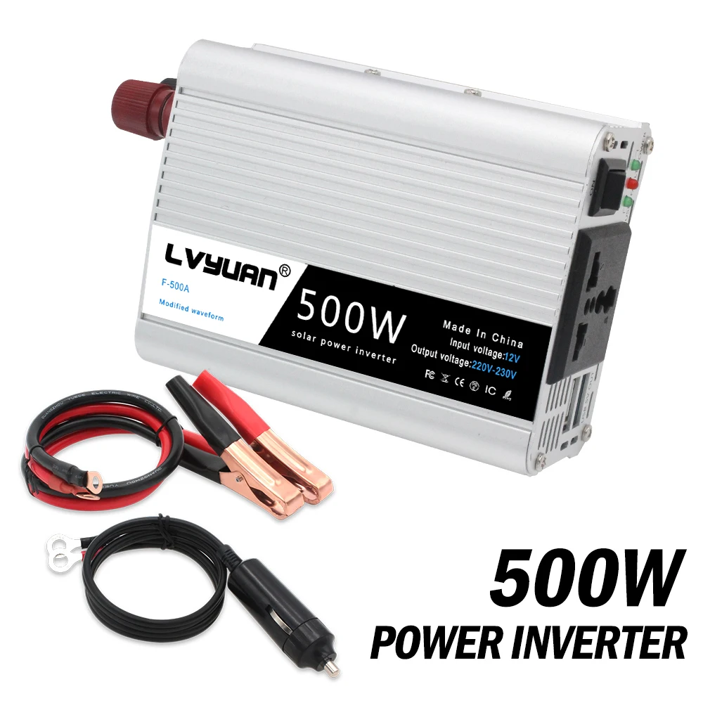 DC 12V to AC 220V 230V 500W Black Voltage Converter Automatic Transformer Adapter Dual USB EU Universal Socket Power Inverter
DC 12V to AC 220V 230V 500W Black Voltage Converter Automatic Transformer Adapter Dual USB EU Universal Socket Power Inverter