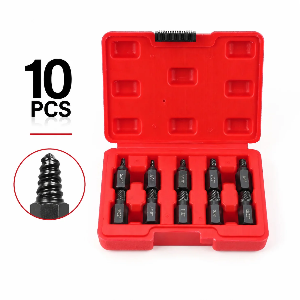 Red Box Stripped Bolt Remover Kit, 10-Pack Multi-Spline Alloy Steel Easy Out Drill Bits For Damaged Screw Stud Extraction
Red Box Stripped Bolt Remover Kit, 10-Pack Multi-Spline Alloy Steel Easy Out Drill Bits For Damaged Screw Stud Extraction
