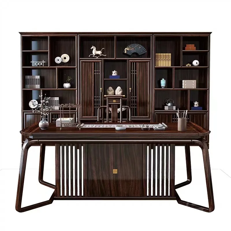 Ebony all solid wood desk and chair combination, study office tea 
Ebony all solid wood desk and chair combination, study office tea