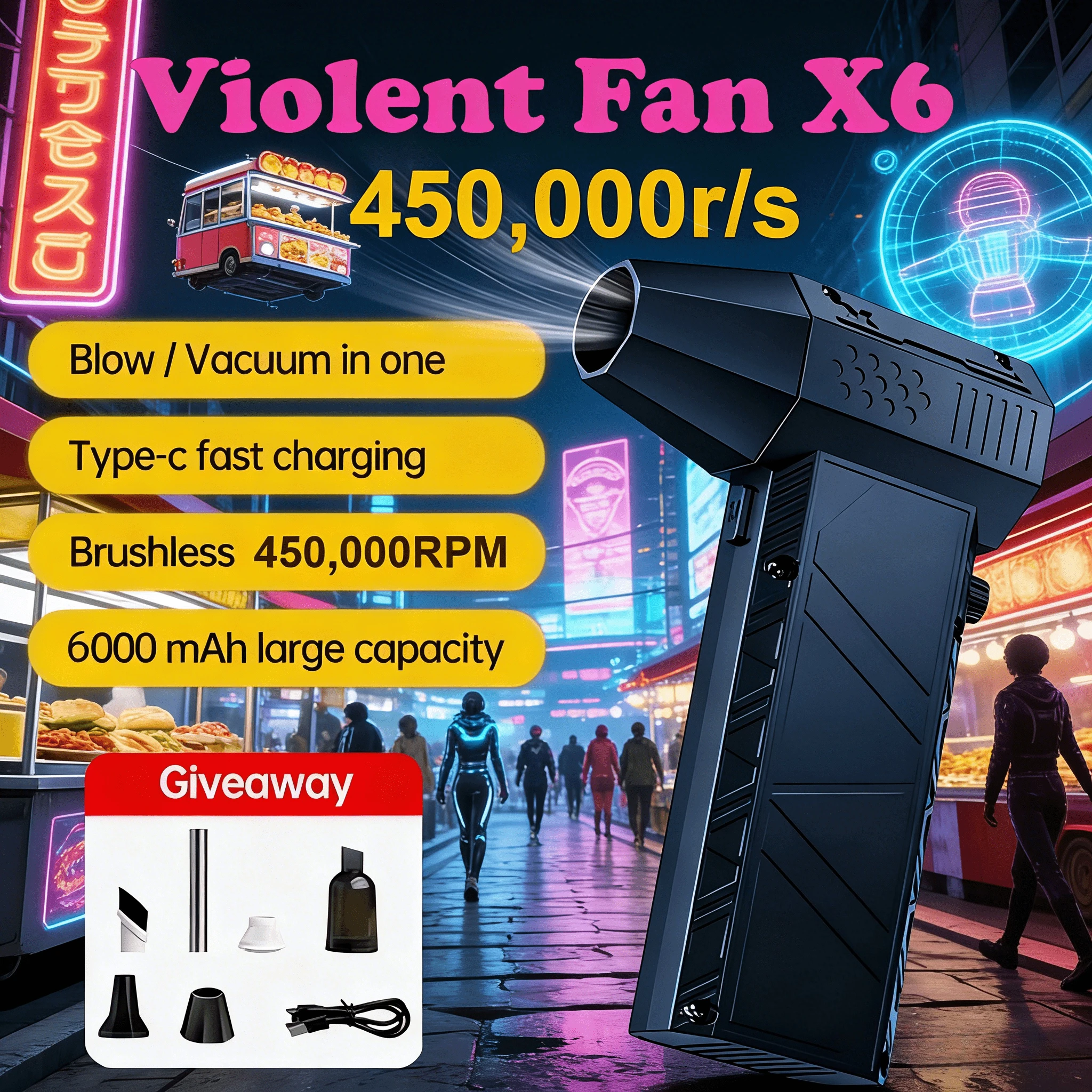 450 000 об/мин X6 воздуходувка мощный пылесос быстрая зарядка сильный ветер бесщеточный жестокий вентилятор для чистки автомобиля/компьютера
450 000 об/мин X6 воздуходувка мощный пылесос быстрая зарядка сильный ветер бесщеточный жестокий вентилятор для чистки автомобиля/компьютера