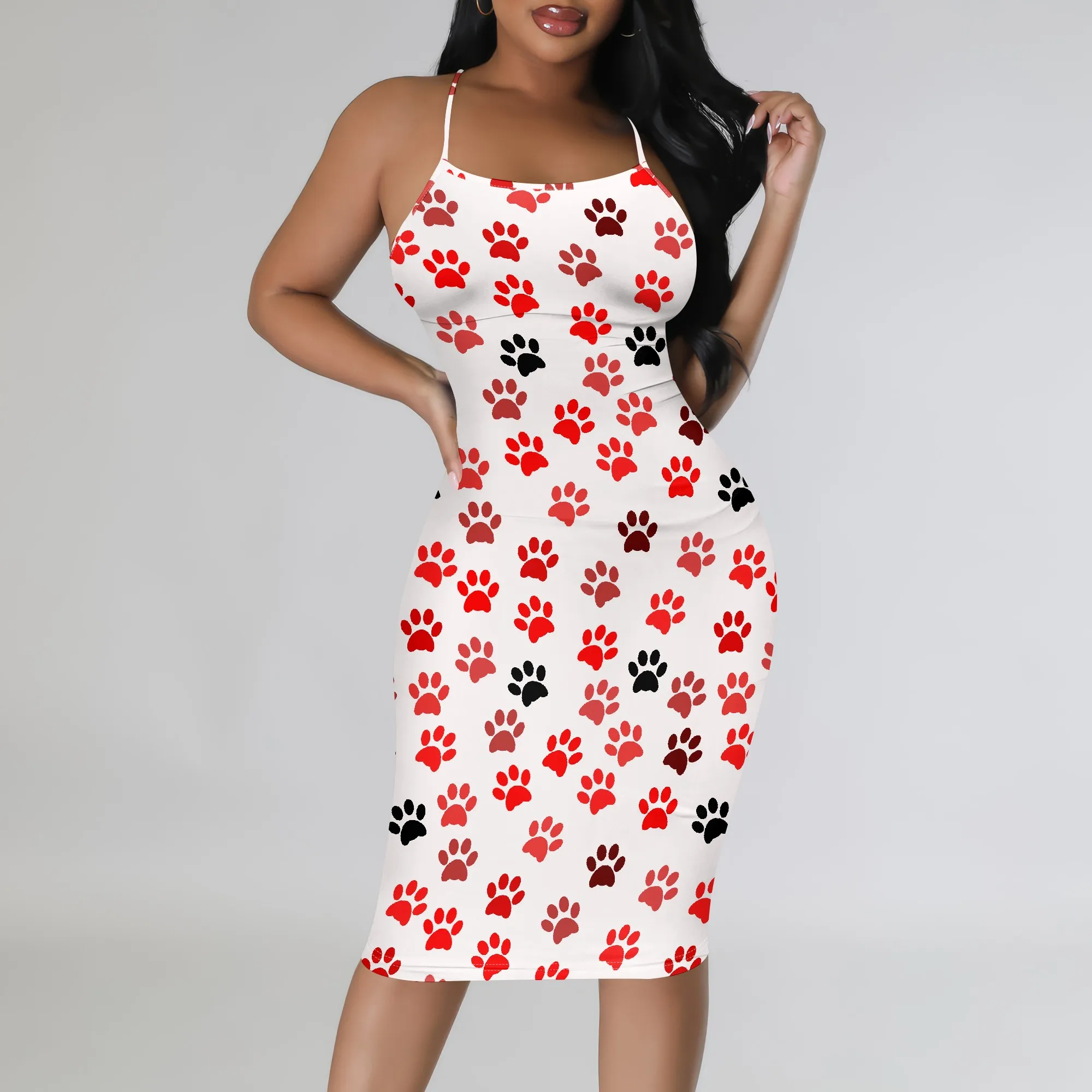Women's Summer Boho Dog Paw Print Bodycon Midi Dress Sexy Stretchy for Beach Vacation Shopping Outing
Women's Summer Boho Dog Paw Print Bodycon Midi Dress Sexy Stretchy for Beach Vacation Shopping Outing