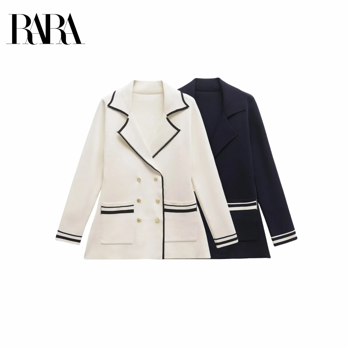 RARA 2025 Women's Double - breasted Jacket with Striped Trim on Collar Cuffs and Pockets Functional Pockets and Gold Buttons
RARA 2025 Women's Double - breasted Jacket with Striped Trim on Collar Cuffs and Pockets Functional Pockets and Gold Buttons