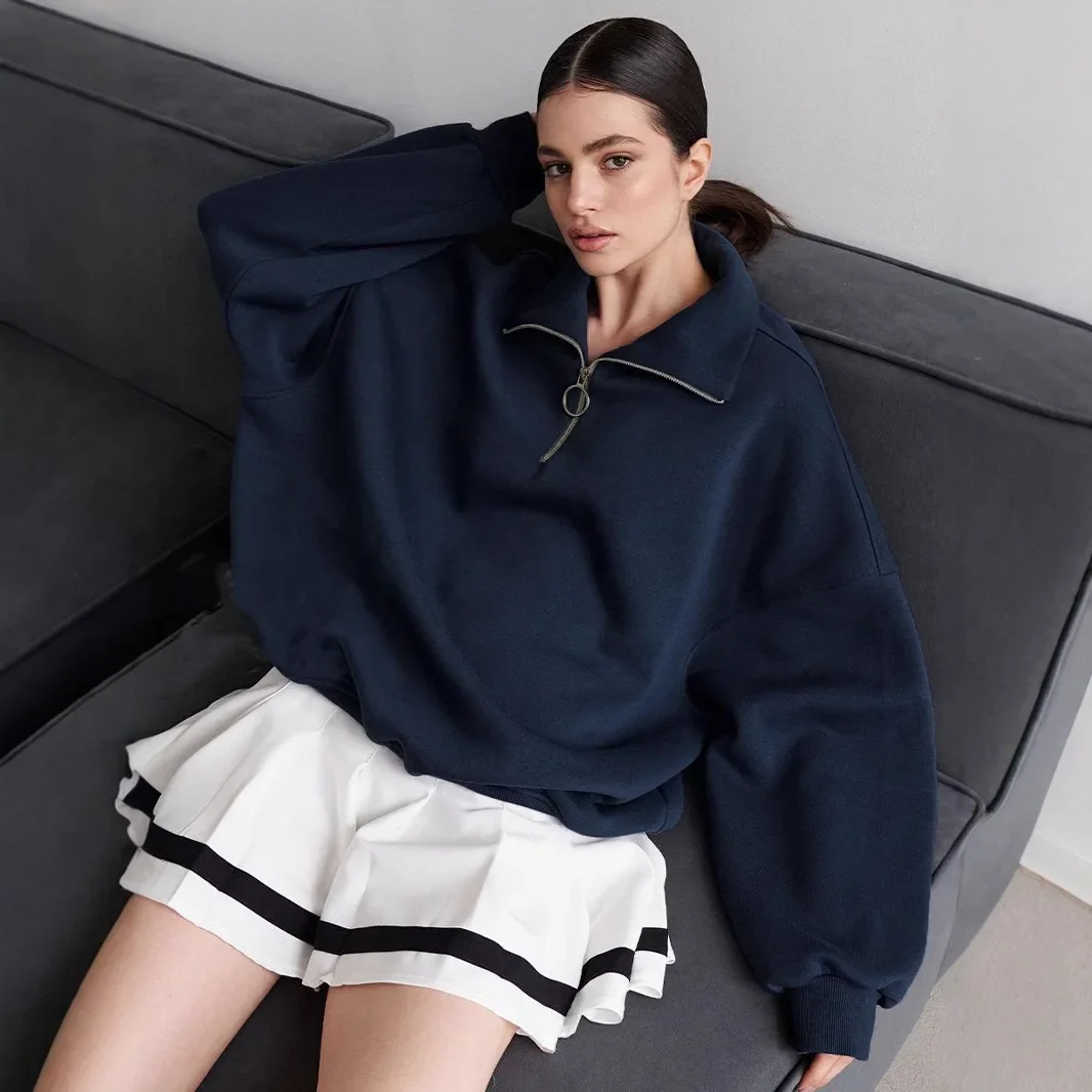 Simple Solid Half Zipper Sweatshirts Women Casual Preppy Style Basic Long Sleeve Pullover Tops Vintage Streetwear Chic Hoodies
Simple Solid Half Zipper Sweatshirts Women Casual Preppy Style Basic Long Sleeve Pullover Tops Vintage Streetwear Chic Hoodies