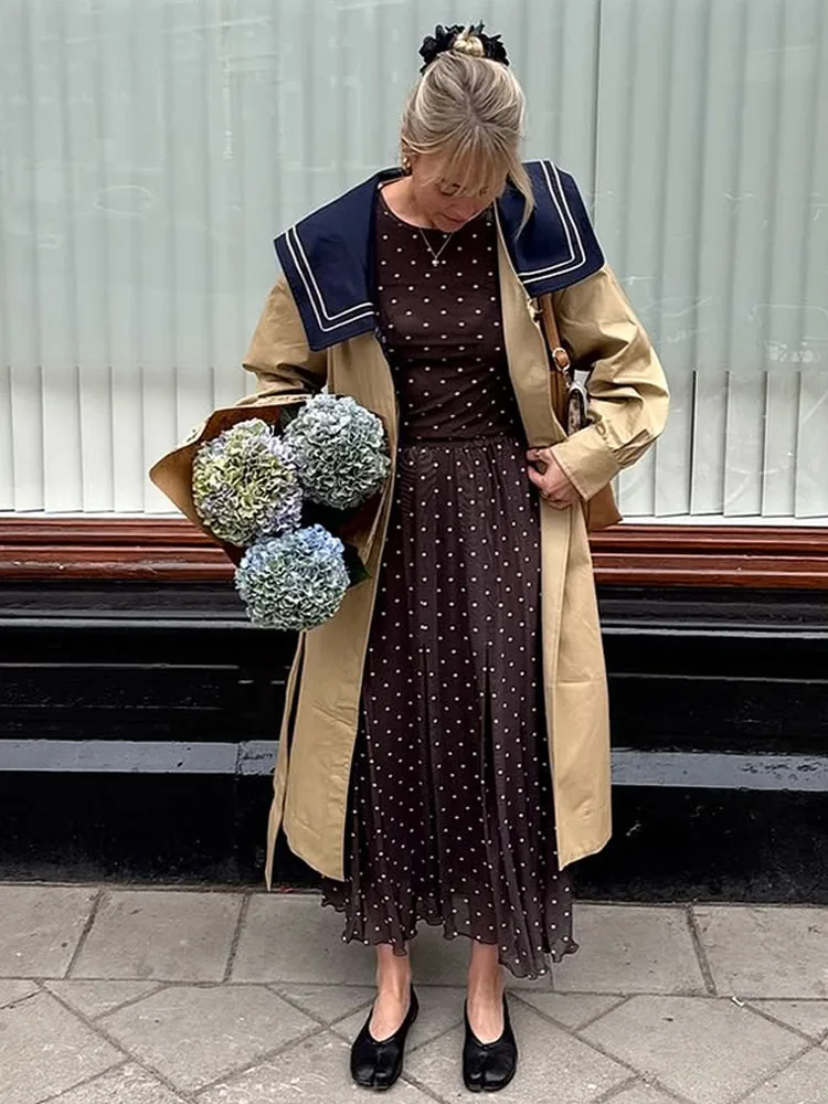 Women's Windbreaker Patchwork Collar Lace Up Long Trench Coats Full Sleeve Single Breasted Slim Autumn Jacket New Lady Outerwear
Women's Windbreaker Patchwork Collar Lace Up Long Trench Coats Full Sleeve Single Breasted Slim Autumn Jacket New Lady Outerwear