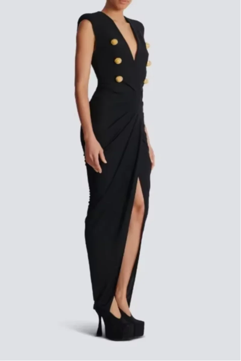 Customized Personality Party Solid Spliced Buttons Split Evening Dresses for Women V Neck Patchwork Folds Party Dresses
Customized Personality Party Solid Spliced Buttons Split Evening Dresses for Women V Neck Patchwork Folds Party Dresses