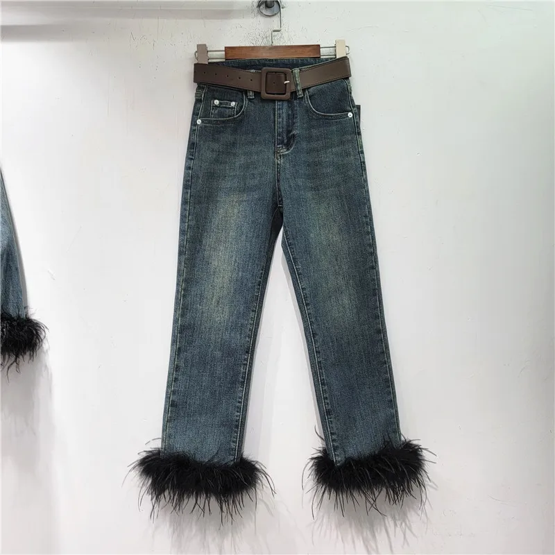 Hem Feather Spliced Pencil Jeans Streetwear Women High Waist Pocket Denim Pants 2023 Autumn Winter New Tide Clothes
Hem Feather Spliced Pencil Jeans Streetwear Women High Waist Pocket Denim Pants 2023 Autumn Winter New Tide Clothes