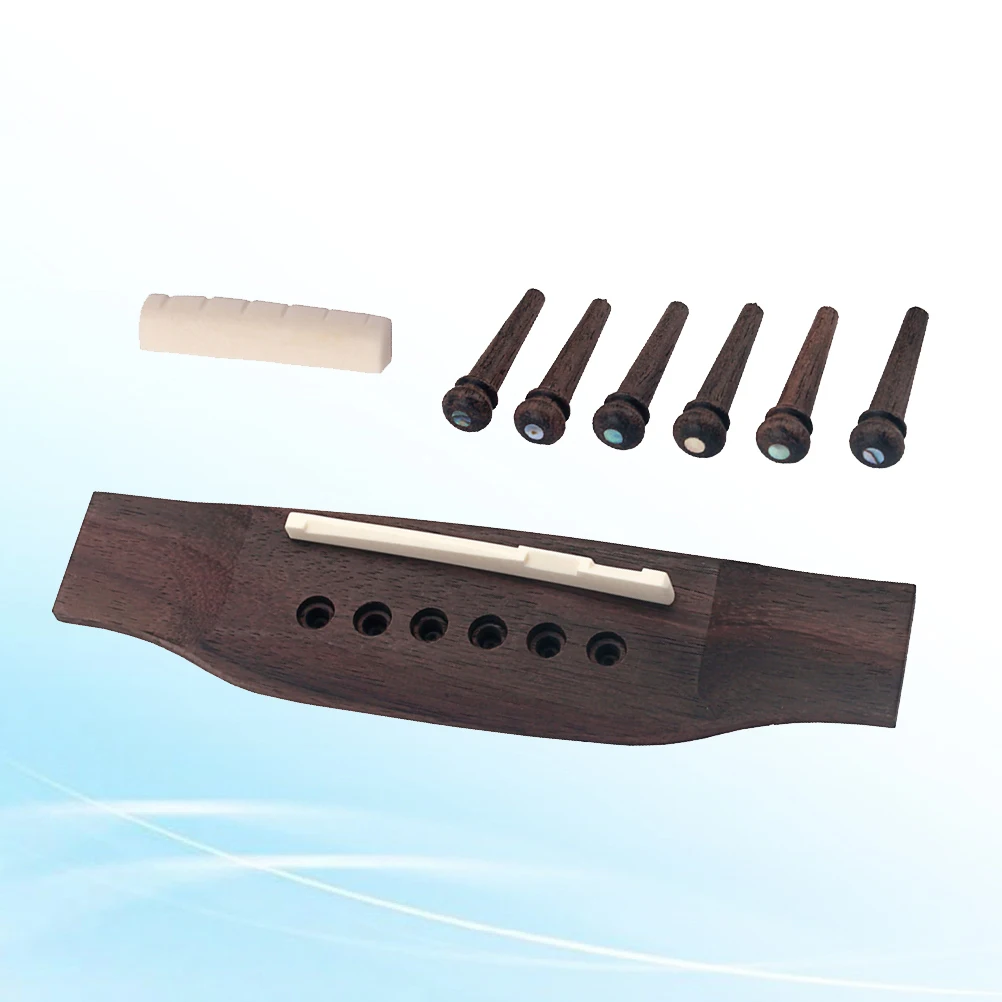 Rosewood Guitar Bridge 6 Bone Saddle Nut Wooden Pins Accessories Durable Lightweight Professional Guitar Parts 1G16 Coffee Color
Rosewood Guitar Bridge 6 Bone Saddle Nut Wooden Pins Accessories Durable Lightweight Professional Guitar Parts 1G16 Coffee Color